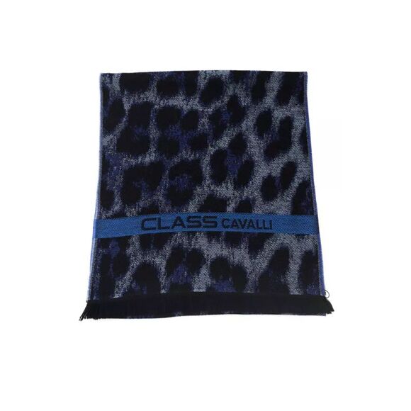 Cavalli Class Leopard Print Scarf CA22209 Men Blue Scarves
